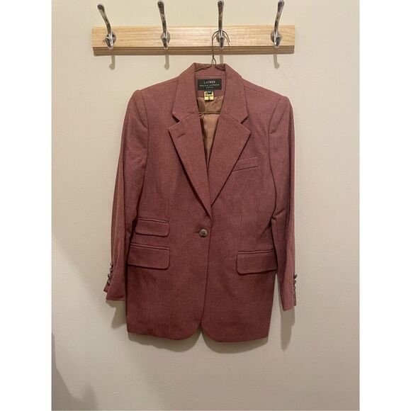 Vintage Ralph Lauren pink women’s blazer single button jacket suit size 10P - Picture 1 of 13
